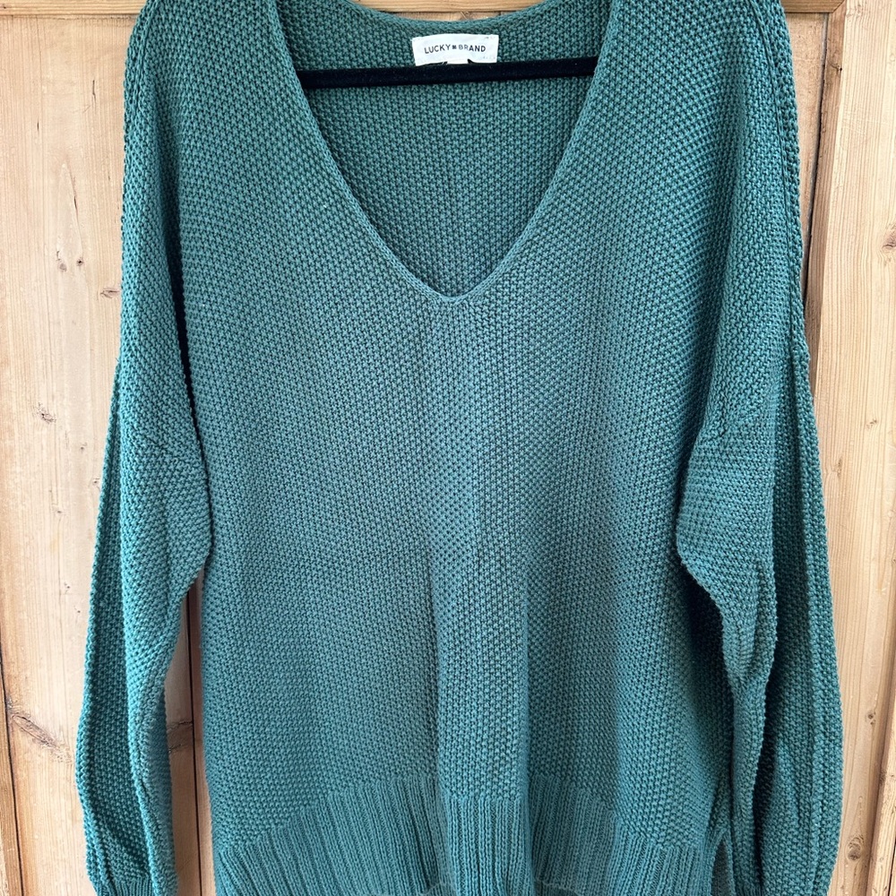 Lucky Brand Women's Deep Green V-Neck Sweater